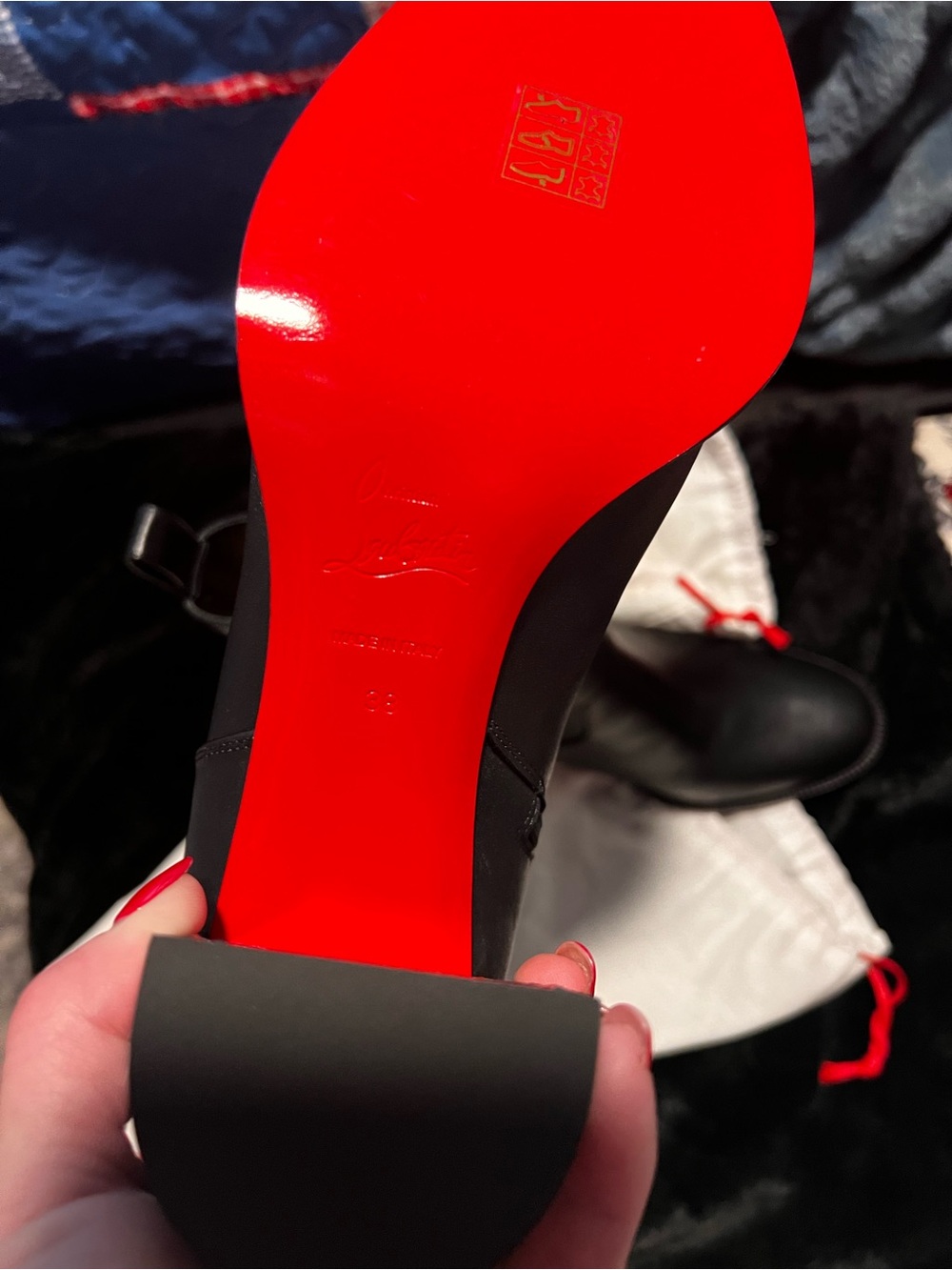 Christian Louboutin Black Leather Mid-Heel Ankle Boots with Red Sole - Picture 6 of 6